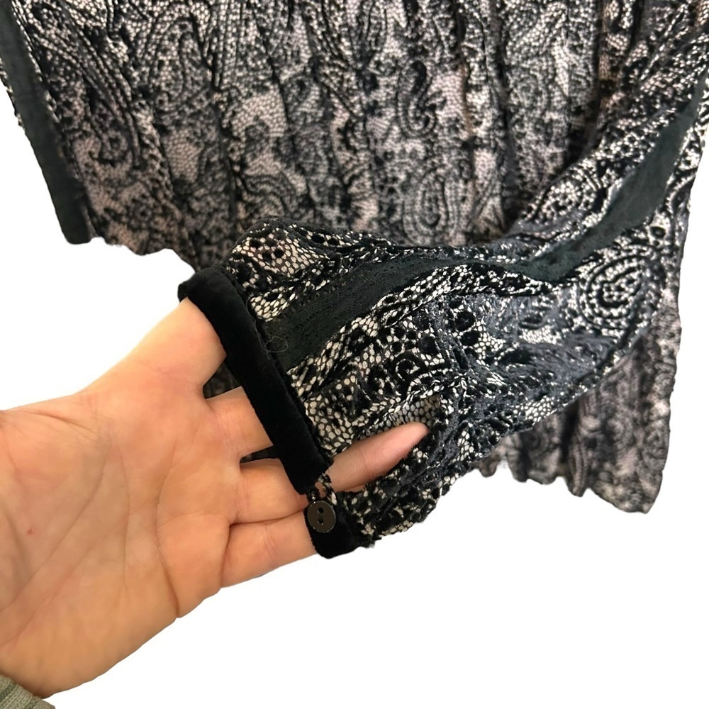 SUNDANCE S blouse Paisley velvet Burnout Flocked sheer crochet detail whimsygoth - Picture 11 of 15